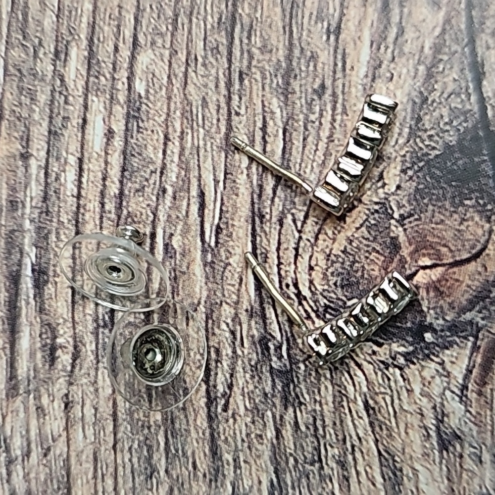 SILVER THREE ROW CZ STUD EARRINGS - Picture 5 of 8